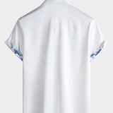 Blue Hawaiian Floral Print Short Sleeve Cruise Party Shirt