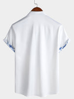 Blue Hawaiian Floral Print Short Sleeve Cruise Party Shirt