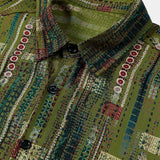 Retro Soft Green Geometric Print Vacation Style Button-Up Short Sleeve Shirt