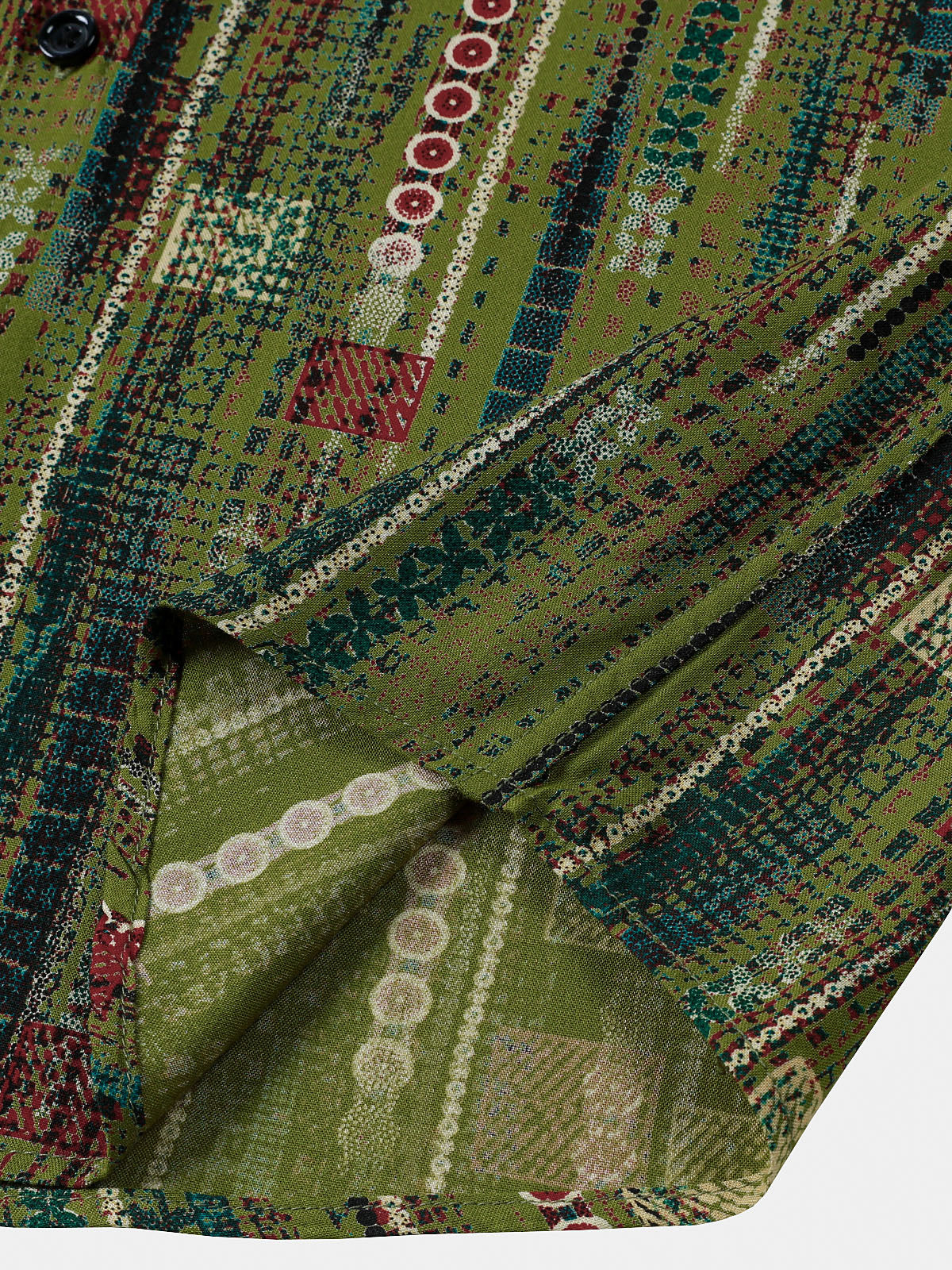 Retro Soft Green Geometric Print Vacation Style Button-Up Short Sleeve Shirt