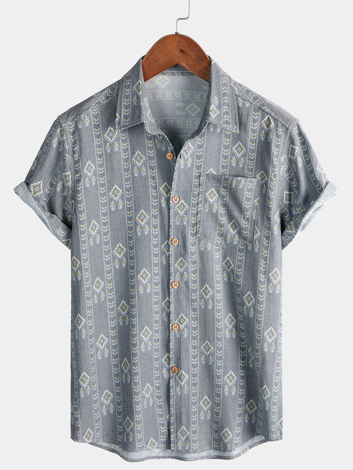 Grey Aztec Vintage Short-Sleeve Shirt