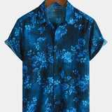 Blue Hawaiian Floral Vacation Style Short Sleeve Shirt