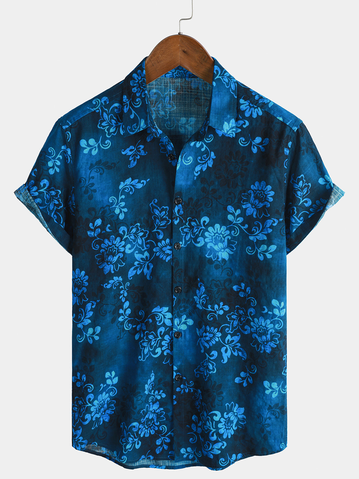Blue Hawaiian Floral Vacation Style Short Sleeve Shirt