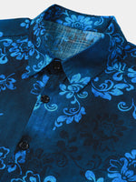 Blue Hawaiian Floral Vacation Style Short Sleeve Shirt