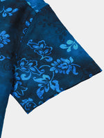 Blue Hawaiian Floral Vacation Style Short Sleeve Shirt