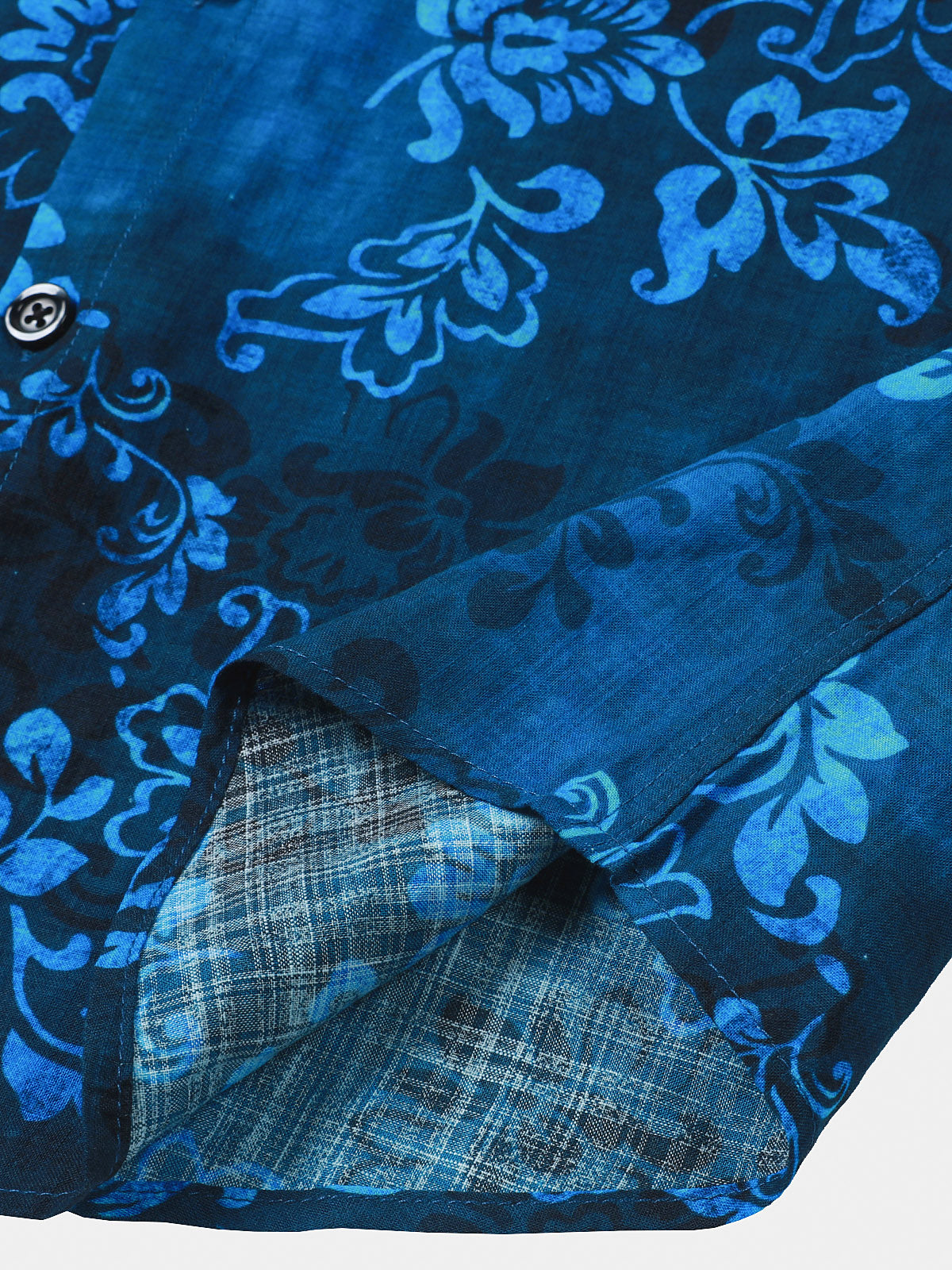 Blue Hawaiian Floral Vacation Style Short Sleeve Shirt