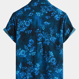 Blue Hawaiian Floral Vacation Style Short Sleeve Shirt