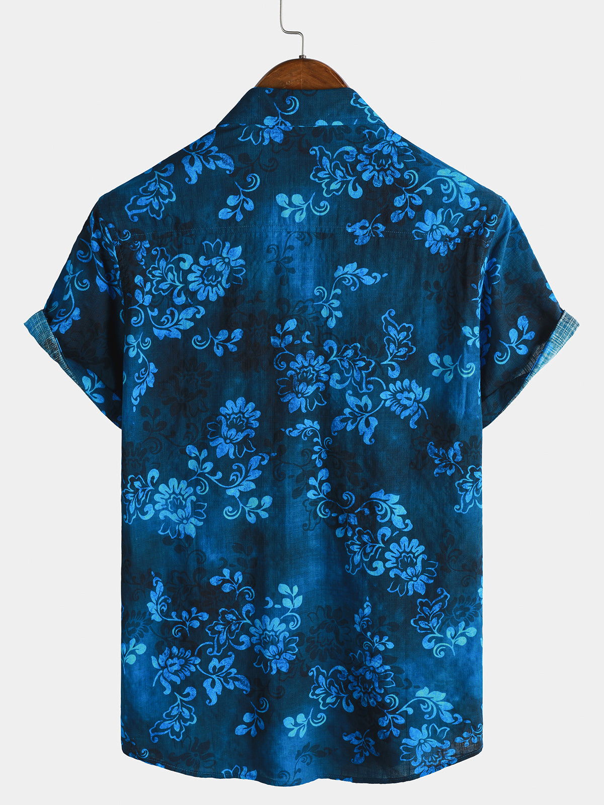 Blue Hawaiian Floral Vacation Style Short Sleeve Shirt