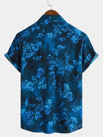 Blue Hawaiian Floral Vacation Style Short Sleeve Shirt