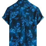 Men's Blue Hawaiian Floral Cotton Short-Sleeve Shirt