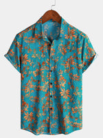 Soft and Breathable Retro Floral Pattern Short Sleeve Shirt