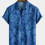 Blue Hawaiian Floral Print Short Sleeve Shirt