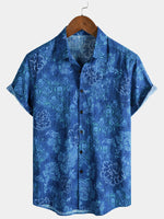 Blue Hawaiian Floral Print Short Sleeve Shirt