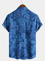 Blue Hawaiian Floral Print Short Sleeve Shirt
