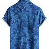 Men's Cotton Short Sleeve Shirt in Flowers in Hawaiian Style Blue