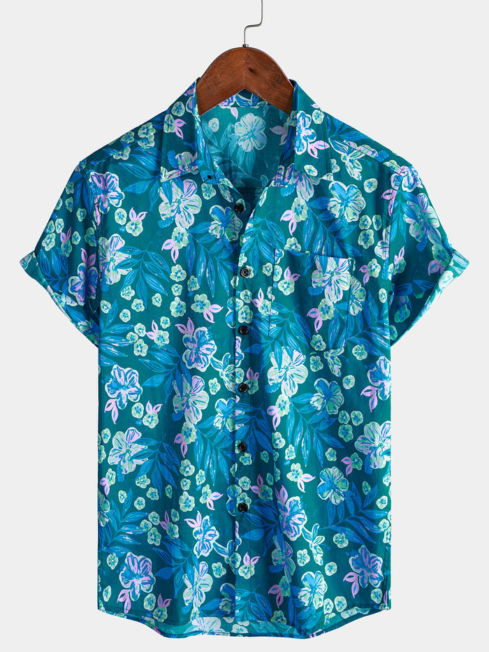 Blue Floral Hawaiian Shirt
