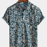 Green Vintage Hawaiian Paisley Floral Vacation Style Short Sleeve Shirt