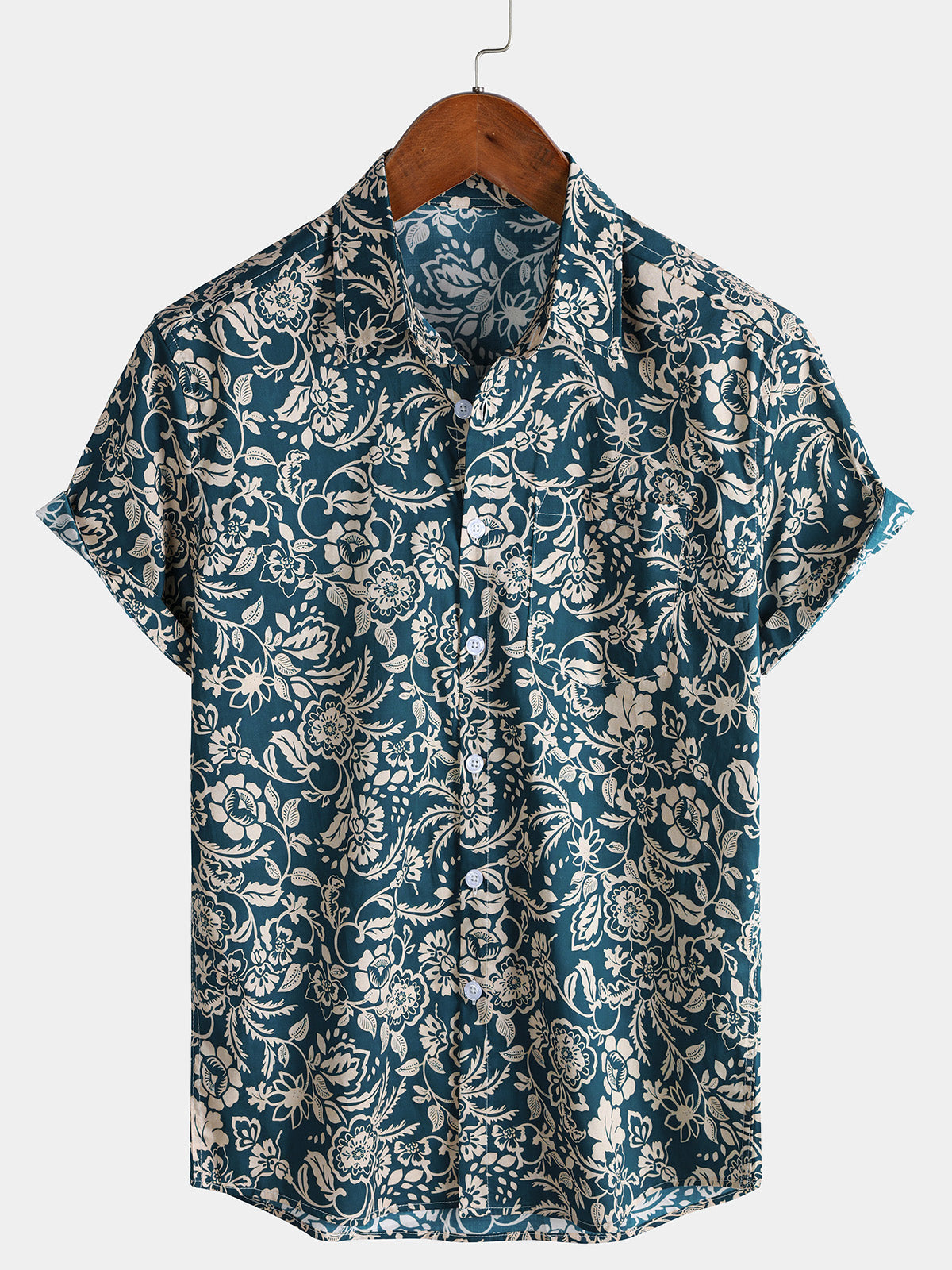 Green Vintage Hawaiian Paisley Floral Vacation Style Short Sleeve Shirt