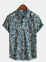 Green Vintage Hawaiian Paisley Floral Vacation Style Short Sleeve Shirt