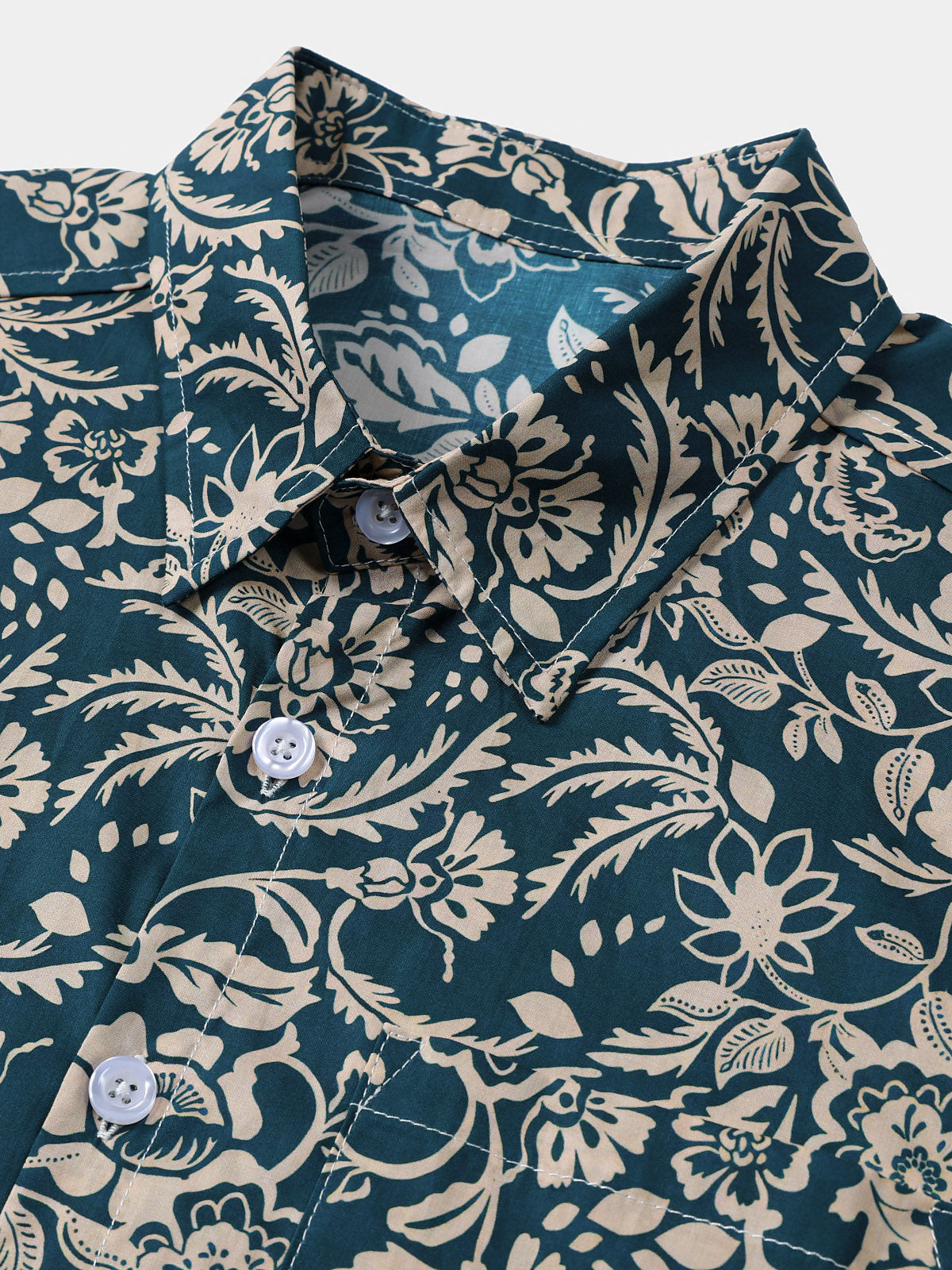 Green Vintage Hawaiian Paisley Floral Vacation Style Short Sleeve Shirt