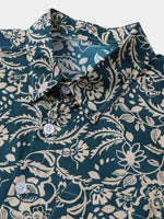 Green Vintage Hawaiian Paisley Floral Vacation Style Short Sleeve Shirt