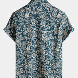 Green Vintage Hawaiian Paisley Floral Vacation Style Short Sleeve Shirt