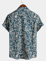 Green Vintage Hawaiian Paisley Floral Vacation Style Short Sleeve Shirt