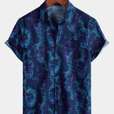 Blue Skull Punk Rock Hawaiian Short Sleeve Shirt