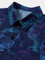 Blue Skull Punk Rock Hawaiian Short Sleeve Shirt