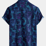 Blue Skull Punk Rock Hawaiian Short Sleeve Shirt