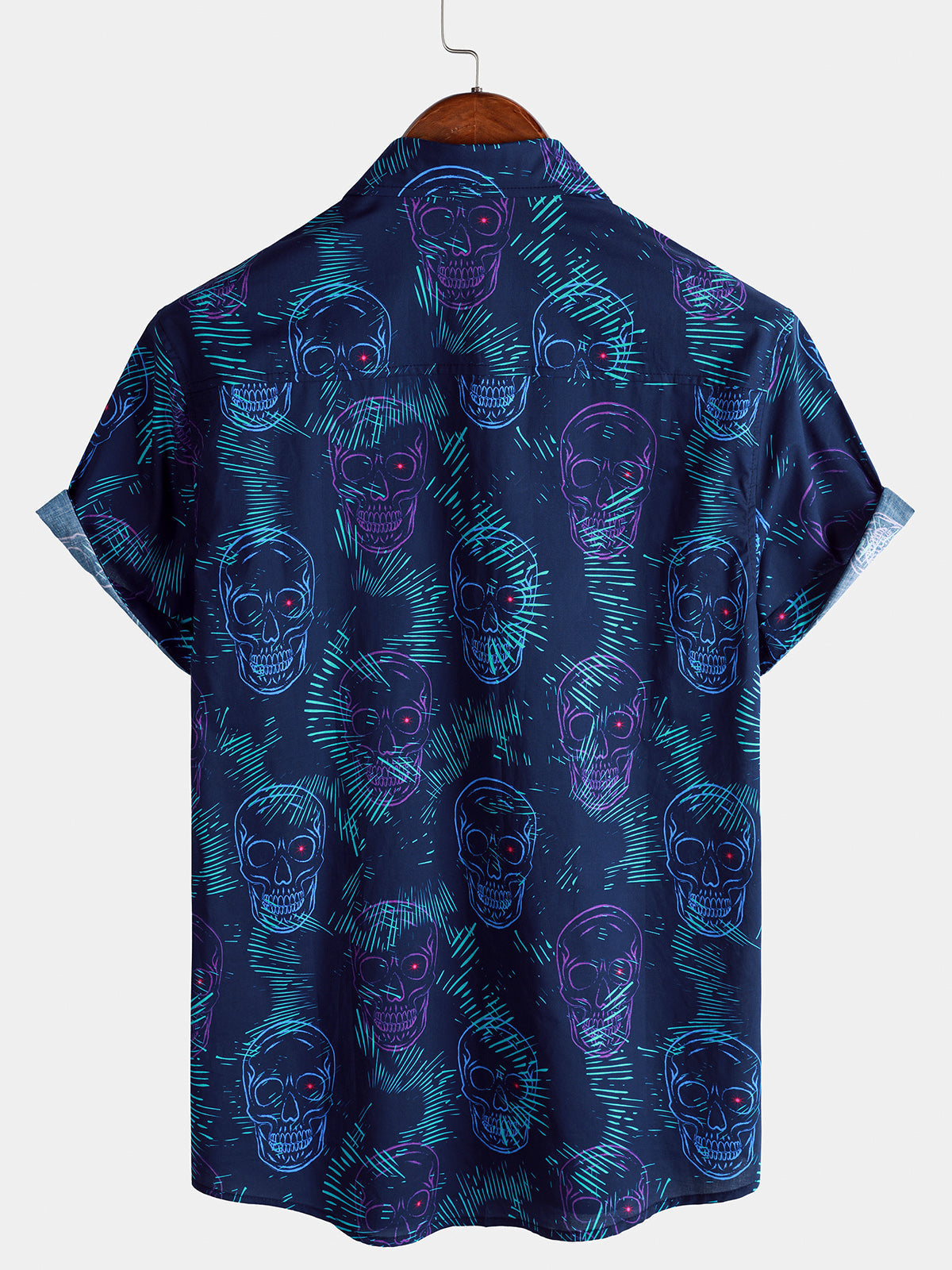 Blue Skull Punk Rock Hawaiian Short Sleeve Shirt