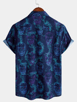 Blue Skull Punk Rock Hawaiian Short Sleeve Shirt