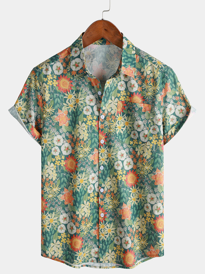 Tropical Summer Floral Short-Sleeve Shirt
