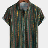 Green Striped Vintage Short Sleeve Shirt