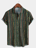 Green Striped Vintage Short Sleeve Shirt