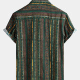 Green Striped Vintage Short Sleeve Shirt