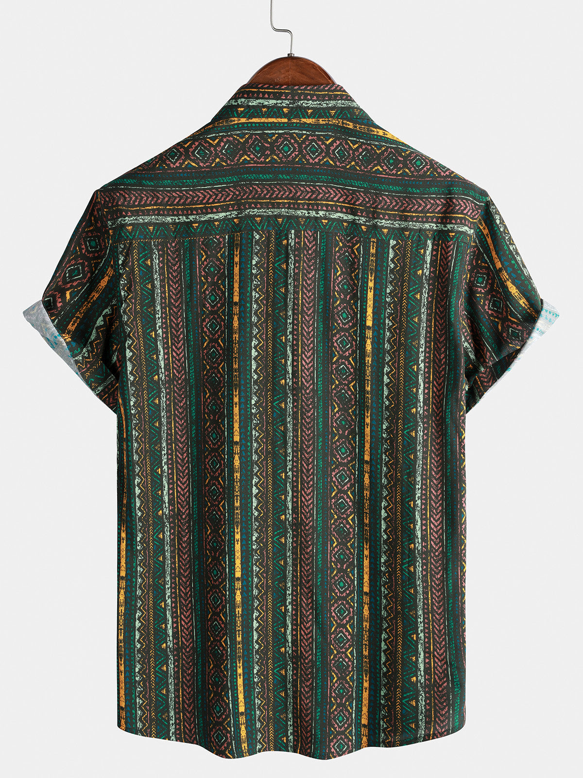Green Striped Vintage Short Sleeve Shirt