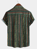 Green Striped Vintage Short Sleeve Shirt