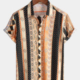Vintage Bohemian Stripe Short Sleeve Shirt