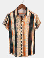 Vintage Bohemian Stripe Short Sleeve Shirt