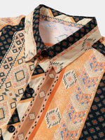 Vintage Bohemian Stripe Short Sleeve Shirt