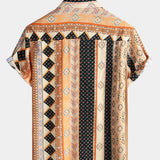 Vintage Bohemian Stripe Short Sleeve Shirt