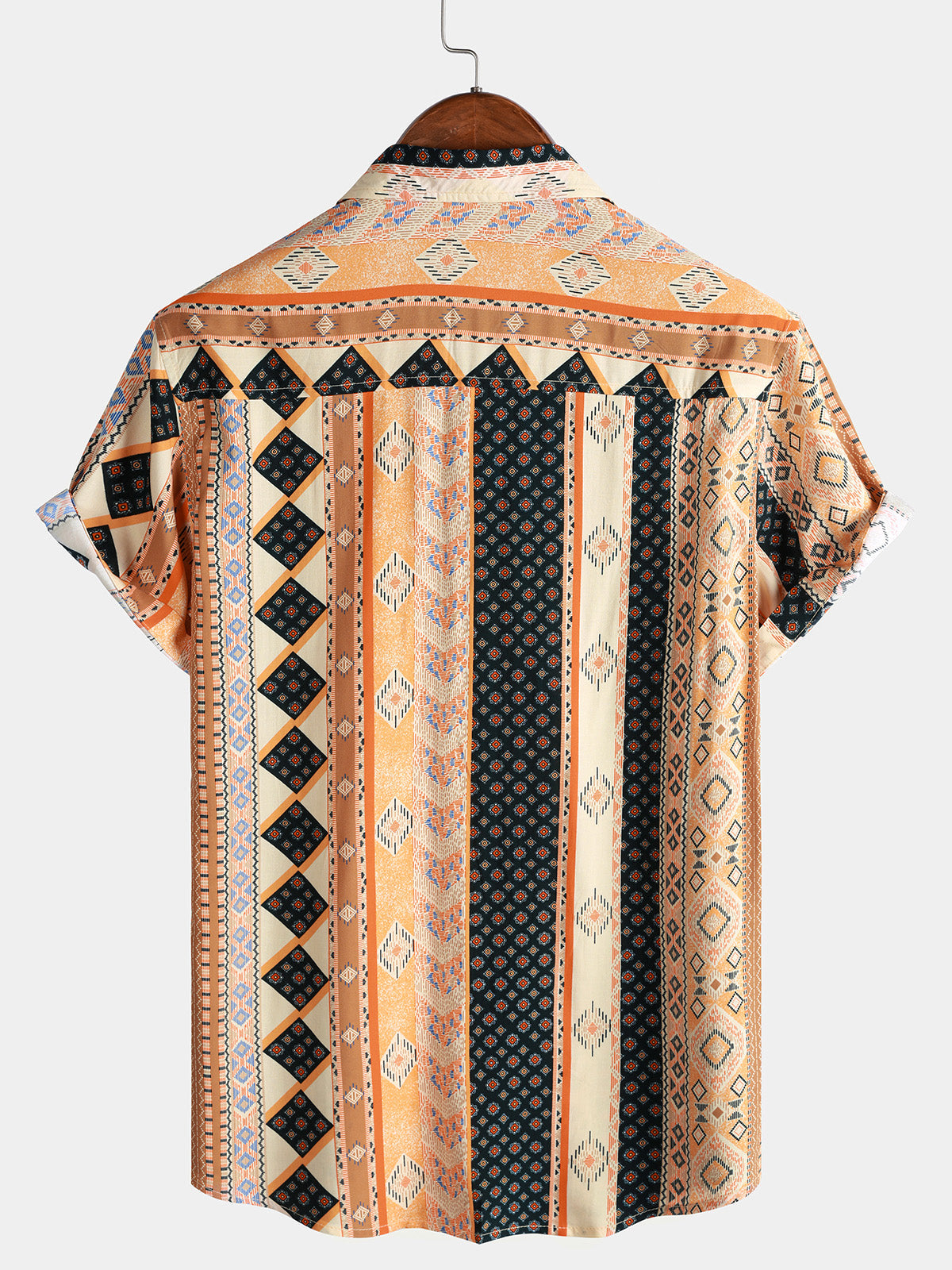 Vintage Bohemian Stripe Short Sleeve Shirt