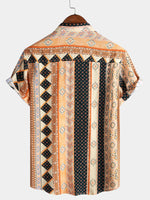 Vintage Bohemian Stripe Short Sleeve Shirt