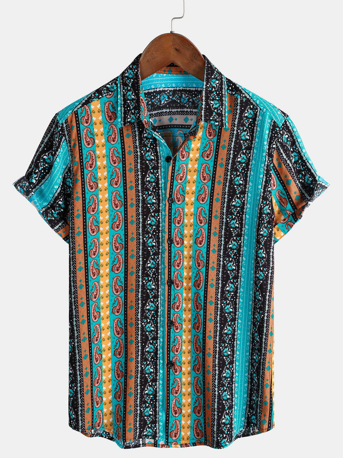 Vintage Paisley Stripe Short Sleeve Shirt