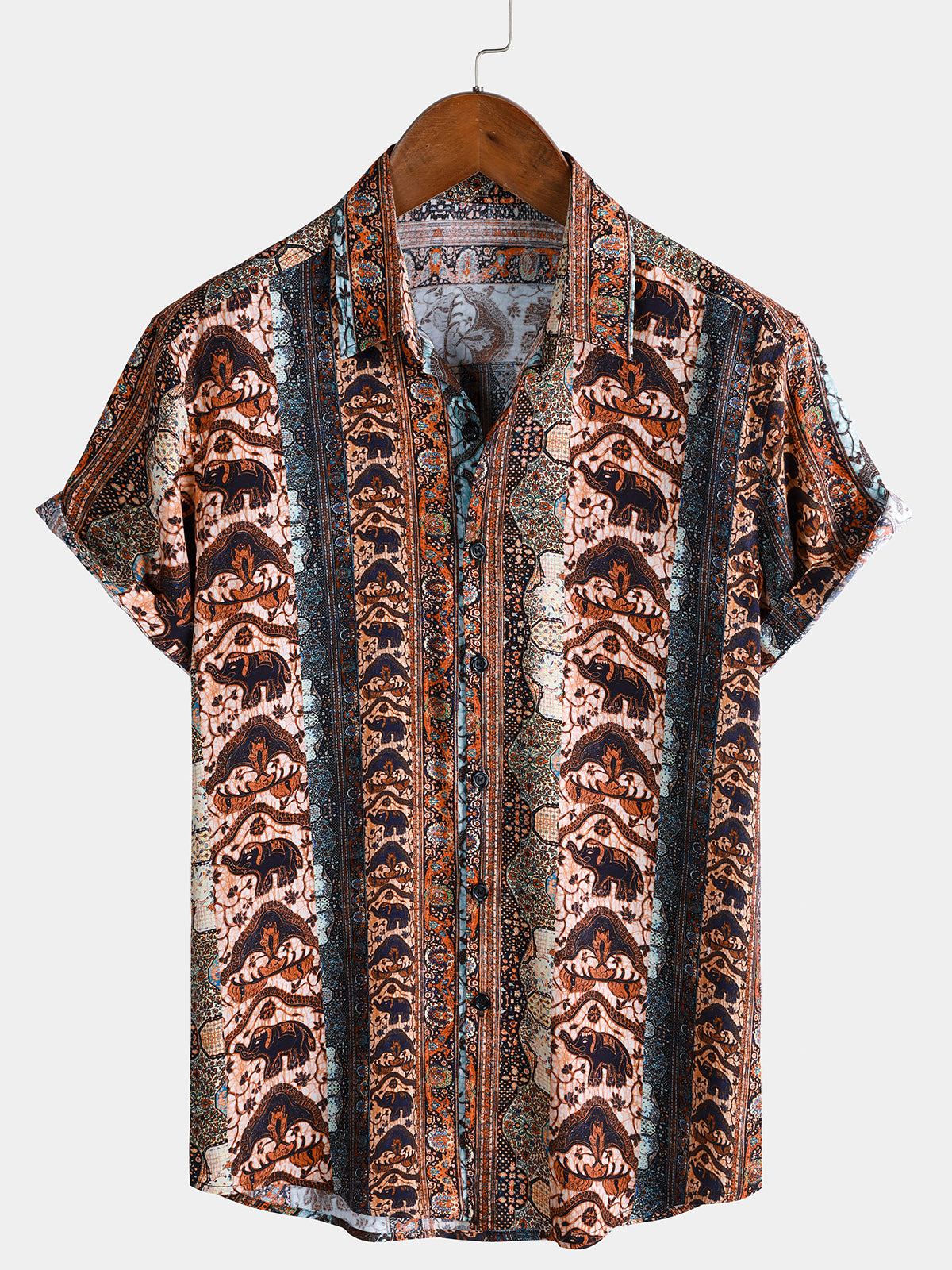 Elephant Bohemian Vintage Beach Short Sleeve Shirt