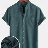 Solid Henley Summer Short Sleeve Shirt