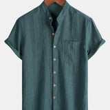 Solid Henley Summer Short Sleeve Shirt