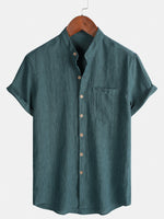 Solid Henley Summer Short Sleeve Shirt