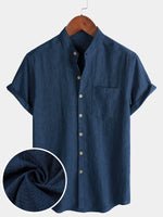 Solid Henley Summer Short Sleeve Shirt